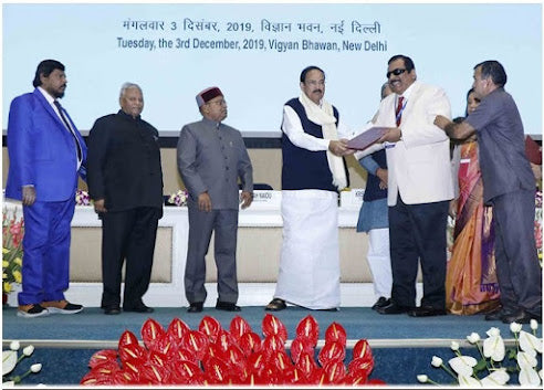Dr. Bhavesh Bhatia receiving the 3rd National Award in Role Model categories by Vice president of India, Shri. M Venkaiah Naiduji at Vigyan bhawan, New Delhi on 3rd December 2019.